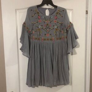 Umgee Charcoal Dress with Floral Details